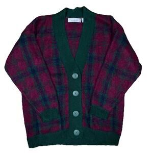 VTG Mohair Blend Plaid Northern Isles Cardigan Big Button Cobain Grandmacore XL